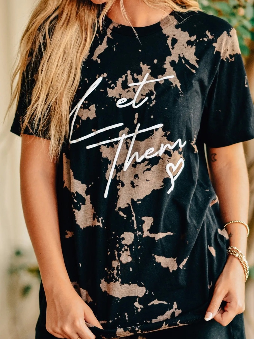🖤 Southern Bliss Company Let Them Bomba Tee Bleach Splatter Graphic Shirt Medium